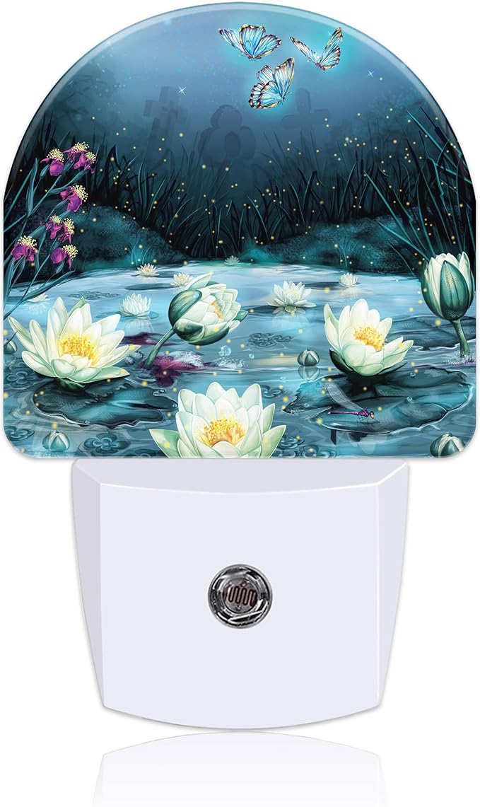 Night Light Plug into Wall Magic Lotus Flower and Butterfly Night Light with Dusk to Dawn Sensor Night Light for Kid Girls Boys Women Room Decor, Hallway, Kitchen, Bathroom, Nursery, Stairs