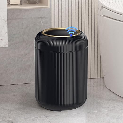Motion Sensor Bathroom Trash Can with Lid, 3 Gallon / 11L Automatic Bathroom Garbage Can, Smart Black Garbage Can, Touchless Trash Bin, Small Waste Basket for Bedroom, Kitchen, Apartment,Office