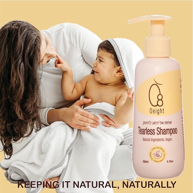 Oeight Natural Baby Soap with Tearless Baby Shampoo for Gentle and Sensitive Skin, Hair 200ml Baby Body Wash Baby Soap for Newborn, Hypoallergenic, Dermatologically Tested, Made in Israel