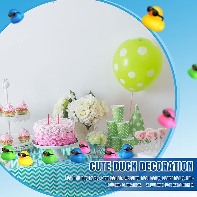 Chivao 36 Pcs Mini Rubber Ducks with 36 Sunglasses Rubber Ducks in Bulk Bathtub Duckies Toys for Kids Christmas Valentine Gifts Birthday Party Favors Cruise(Colored,Duck with Sunglasses)