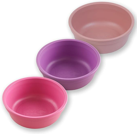 Re-Play 12 oz. Toddler Bowls Set of 3 - Kids Deep-Walled, Durable & Reusable Snack and Meal Bowls, Dishwasher & Microwave Safe, BPA-Free, Made in USA from Recycled Plastic, Berry