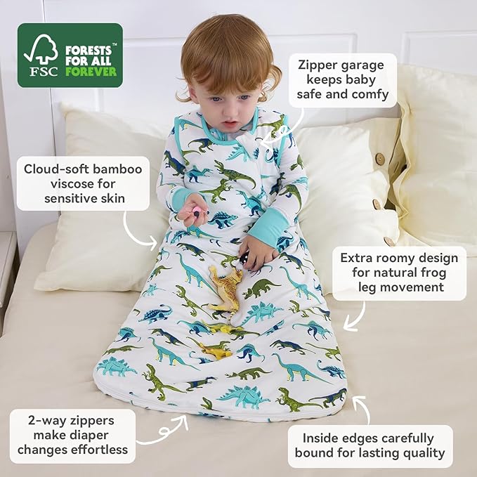Bamboo Viscose Sleep Sack for Babies and Toddlers 1.0 Tog Wearable Blanket 2-Way Zipper Baby Shower Gifts