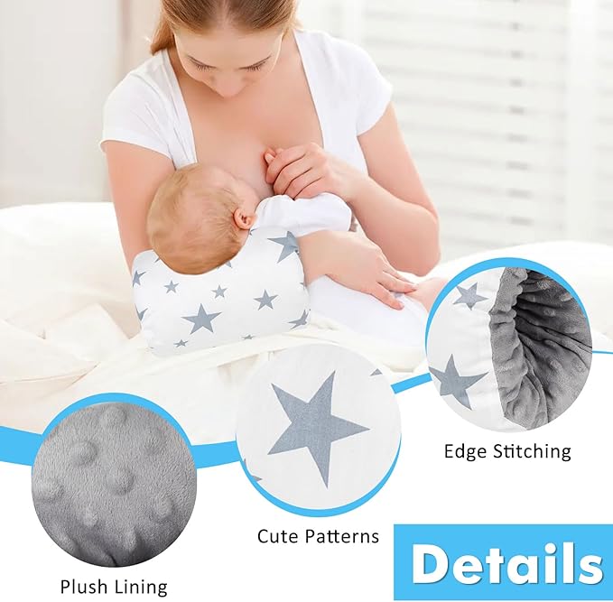 Nursing Arm Pillows for Breastfeeding,Baby Feeding Arm Pillow Portable and Washable for Travel, Soft Cotton Ergonomic Bottle Nursing Essentials（White Star）