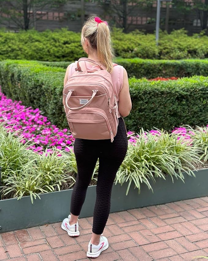 RUVALINO Diaper Bag Backpack, Multifunction Travel Back Pack for Girls, Maternity Baby Changing Bags with Changing Pad for Mom, Large Capacity, Waterproof and Stylish, Pink