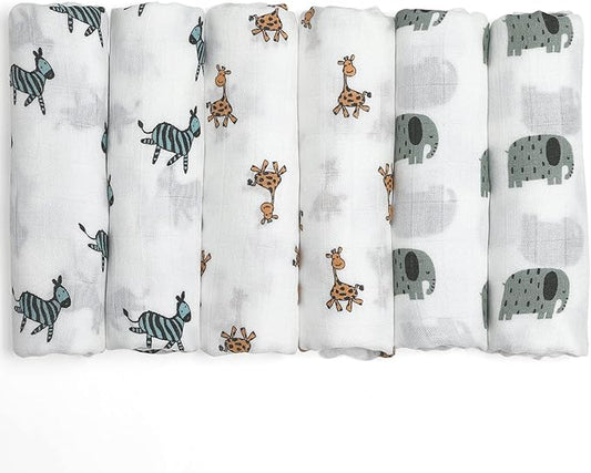 GLLQUEN BABY Receiving Blanket Boy Cotton Muslin Swaddle Blankets Girl Newborn Squares Breathable & Soft Thin Baby Blankets Cloths Double Absorbent Infant Swaddling Wrap - 6 Pack (Giraffe)