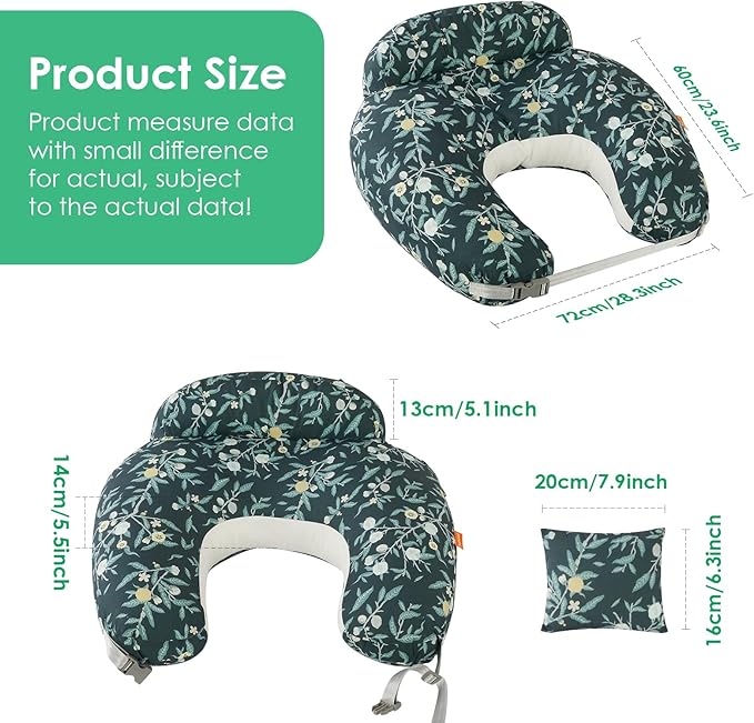 Nursing Pillow for Breastfeeding, Original Breastfeeding Pillows for Support Mom and Baby, Nursing Pillows with Adjustable Waist Strap, Pocket and Removable Soft Cover, Dark Green