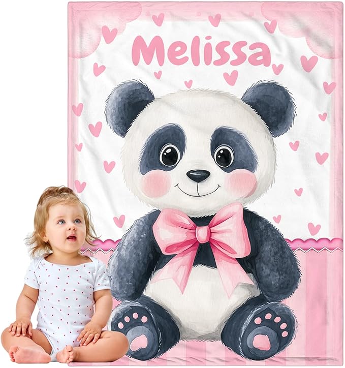 Personalized Baby Blanket for Girls, Custom Baby Blanket with Name, Soft Cozy Personalized Name Blankets for Kids, Customized Panda Blanket for Infant Toddler Birthday Christmas
