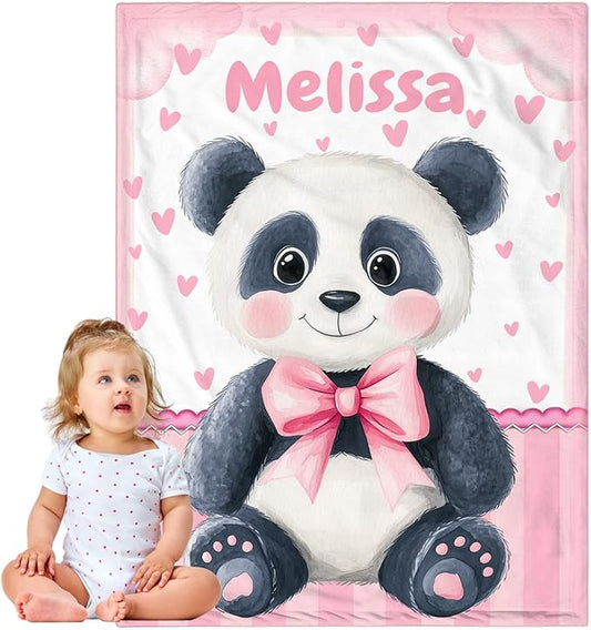 Personalized Baby Blanket for Girls, Custom Baby Blanket with Name, Soft Cozy Personalized Name Blankets for Kids, Customized Panda Blanket for Infant Toddler Birthday Christmas