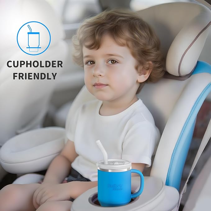 Bella's Friends Handy Mini Tumbler – Adorable 9 oz Toddler Sippy Cup, Stainless Interior & Silicone Body, Leak‑Proof, Dishwasher Safe, Gift for 1-3 Years Old Girls&Boys, 2 Pack, Azure Blue&Seafoam