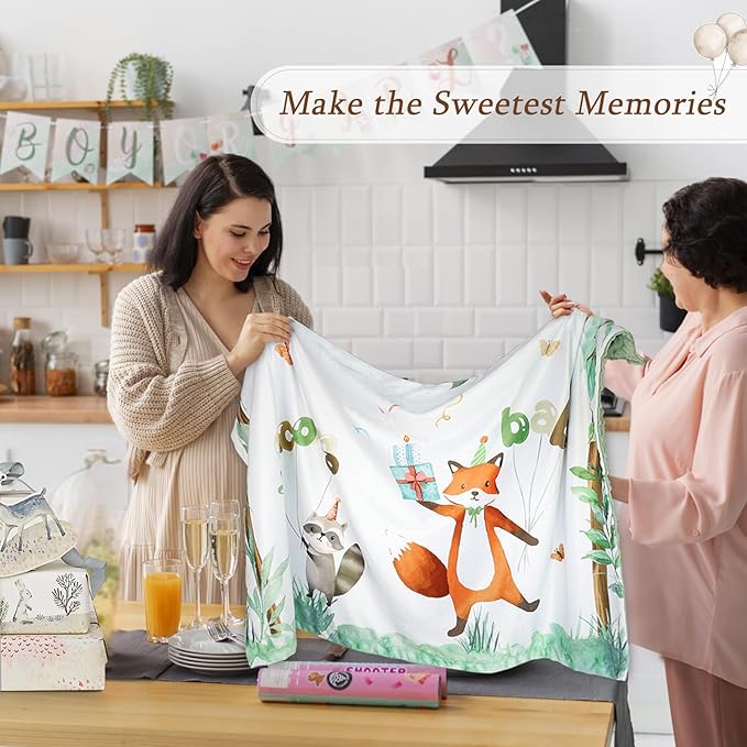 BORITAR Woodland Baby Blankets for Unisex Boys Girls, Super Soft Minky Blanket with Double Layer Dotted Backing for Baby Registry Gift, Shower Party, Toddler Newborn Birthday Party, 30 x 40 Inch