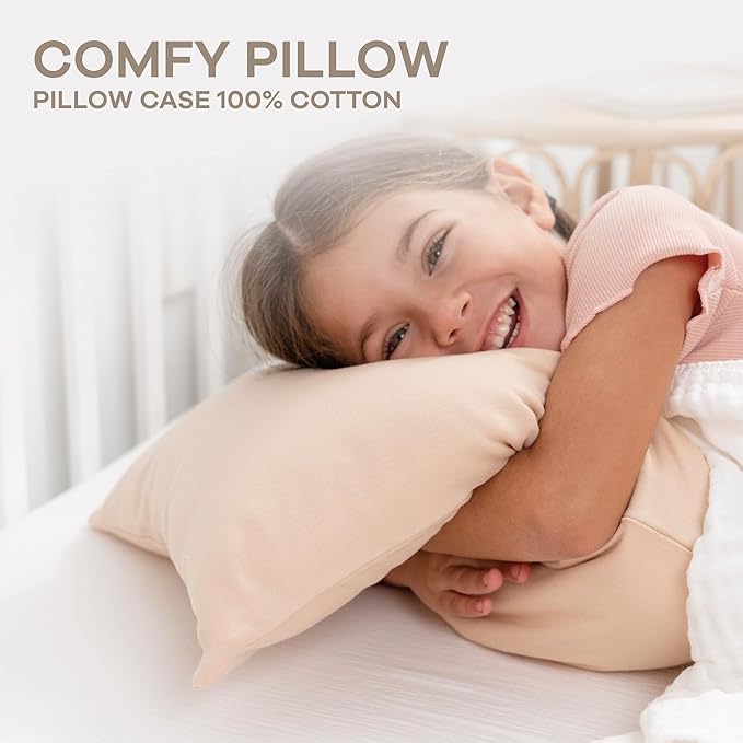 Comfy Cubs Toddler Pillow with Cotton Pillowcase, 13 x 18 in, 2 Pack - Travel and Sleep Support for Kids - Lightweight, Breathable Microfiber Fill - Soft and Cozy Small Pillow for Toddlers - Cream