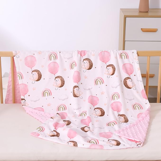 iEvolve Baby Nursery Bed Blankets Ultra Soft Double Layer Mini Blanket Minky Blanket Receiving Blankets Shower Gifts(Hedgehog,30 * 47in)