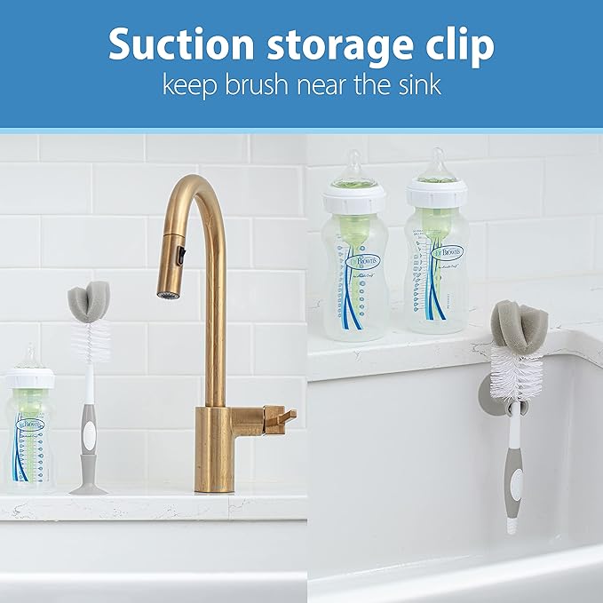 Dr. Brown's Baby Bottle Cleaning Brush with Sponge, Scrubber and Nipple Cleaner, Grey 1 Pack