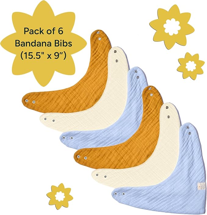 Bandana Bibs - 100% Organic Premium Muslin Cotton, 7-Layers for Drooling, Teething, Feeding