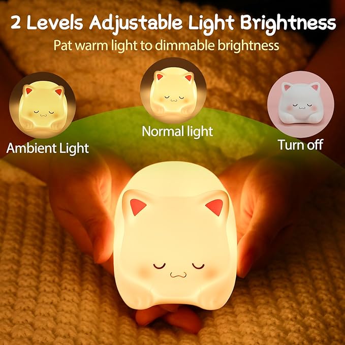ZKLiLi Night Light for Kids Lamp,16 Colors Cute Cat Lamp, Dimmable Baby Night Lights for Nursery Toddler,Silicone Rechargeable Nightlight for Kids Room, Kawaii Room Decor Cat Decor Gifts for Girls