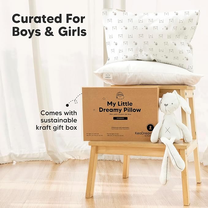 KeaBabies 2-Pack Toddler Pillow 13x18 - Soft Organic Cotton Kids Travel Bed Pillows for Sleeping, School, Nap, Machine Washable, Toddlers 2 to 5, Pillowcase Sold Separately (Bumble Bear)