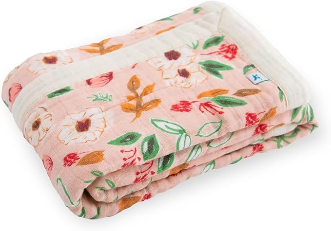 Little Unicorn Newborn Receiving Quilt | Ultra- Soft, Multi-Layered Muslin Fabric | Gift for Newborns & on-The-go (Vintage Floral)