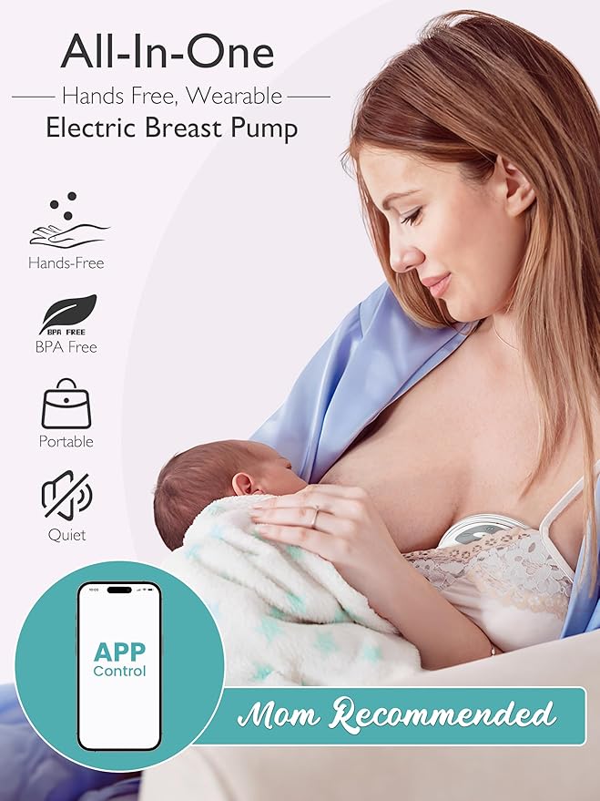 Hands Free Breast Pump, Momspeace Breast Pumps with App & Timer, Wearable Breast Milk Pump Hand Free, Wireless Portable Electric Breast Pump with 2 Modes & 12 Levels - 24mm, 2 Pack