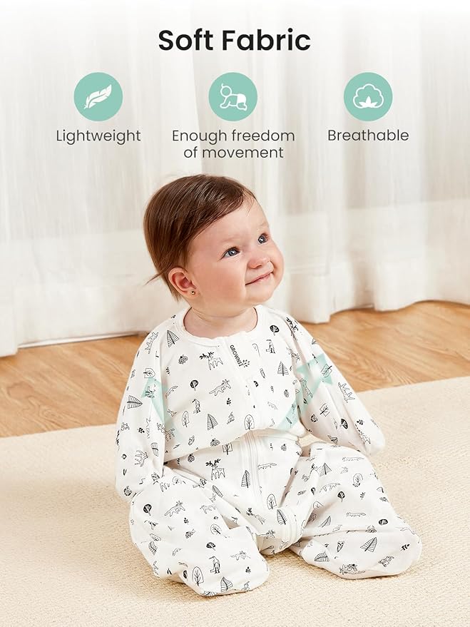 GROWNSY Transitional Swaddle Sleep Sack 3-6 Months,Cotton Starfish Design Baby Swaddle Sack, Dual-Zipper for Easy Diaper Changes, Proper Hip Development & Openable Foot Button,12-20lbs,Munchkin Forest