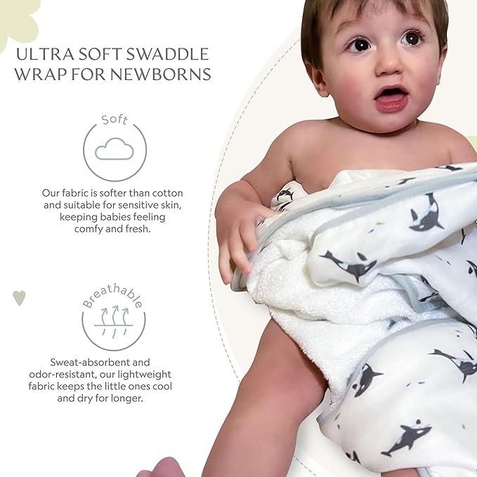 Muslin Baby Swaddle - Breathable Receiving Blankets for Newborn Baby, 70% Viscose derived from Bamboo, 30% Spandex, Imported