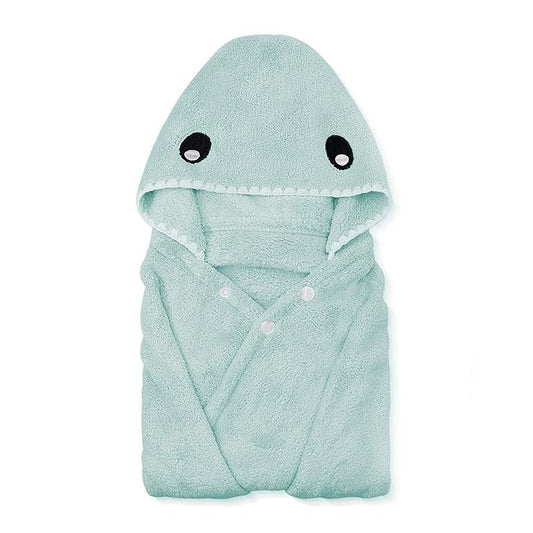 ROMASA Toddler Hooded Bath Towel Ultra Soft Towel Highly Absorbent Bathrobe Blanket for Boys Girls- 27.5" x 55"(Green Shark-Shape)