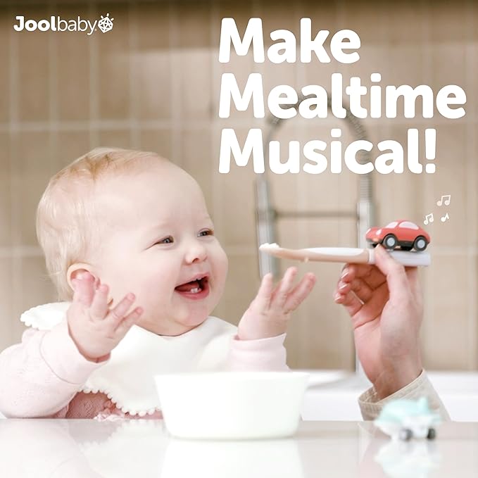 Jool Baby Musical Baby Spoons, 3 Spoons + Car with Fun Sounds - Multi-Stage Spoon for Infant Feeding & Training Babies 6+ Months to Self-Feed