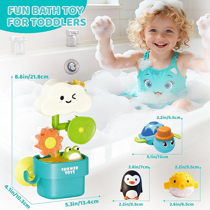Bath Toys for Toddlers 1-3,Baby Waterwheel Bathtub Toy with Suction Cup,Kids Bath Tub Shower Playset,Infant Bathtime Fun Xmas Birthday Gift for 12-18 Months 1 2 3 4 Years Old Baby Girls Boys