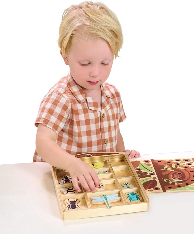 Tender Leaf Toys - The Bug Hotel - 13 Wood Garden Bugs with Shelving Unit and Front Panel - Made for Little Hands - Open-Ended Nature Play - Science Learning Toy for Boys and Girls - Age 3+