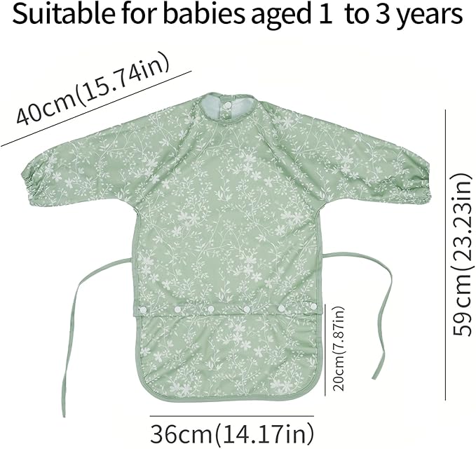 2-Pack Long Sleeve Baby Bib,Coverall Baby Bibs for Eating,Waterproof,Attaches to Highchair&Table,Ages 1 to 3 Years