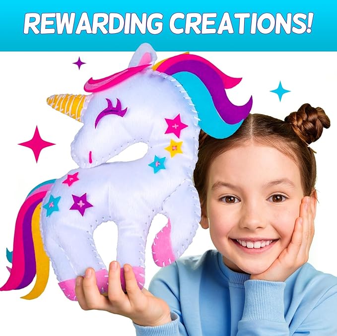 CRAFTSBEE Magical Unicorn Sewing Kit for Girls 7+ - Create 5 Adorable Felt Animals & a Cozy Pillow - Fun, Easy, and Educational DIY Craft
