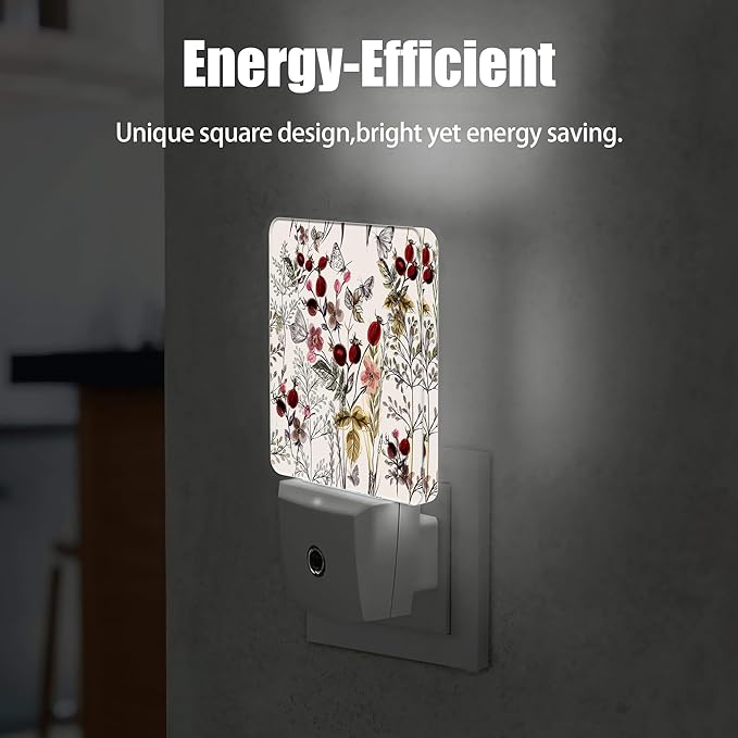 Vintage Flower Night Light, Butterfly Plug into Wall with Dusk to Dawn Light Sensors, Warm Nightlights for Bedroom, Bathroom, Hallway, Kitchen, Gifts Ideal for Girls Women