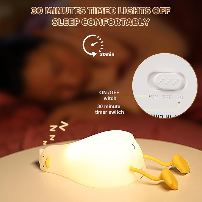 Duck Night Light, Touch Control Dimmable Silicone Bedside Lamp for Kids, USB-C Charging & 30-Min Timer, Nursery Decor Gift