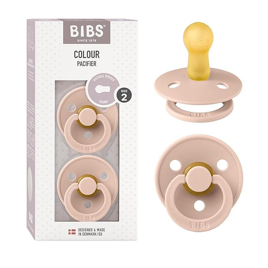 BIBS Pacifiers Colour Collection | Natural Rubber Baby Pacifier | Set of 2 BPA-Free Soothers | Made in Denmark | 6+ Months (Pack of 2) | Blush