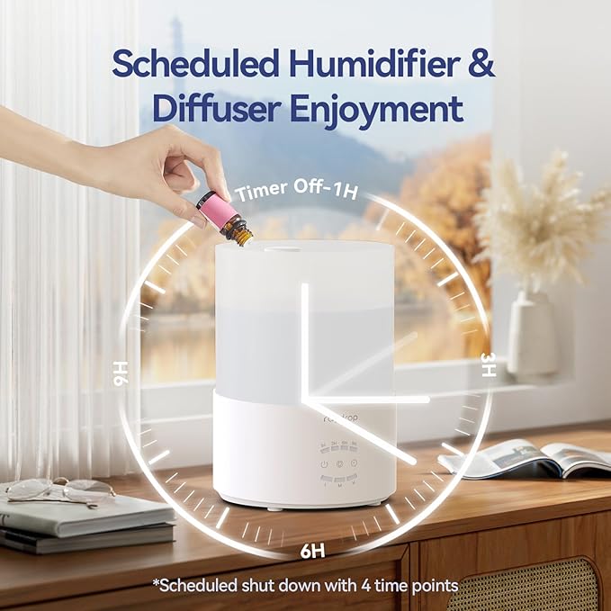 raydrop Humidifiers for Bedroom, 3.0L Cool Mist Humidifiers for Large Room & Home, Top Fill Air Humidifier for Baby Nursery & Plants, Essential Oil Diffuser with Color Lights, Timer, Auto Shut-Off