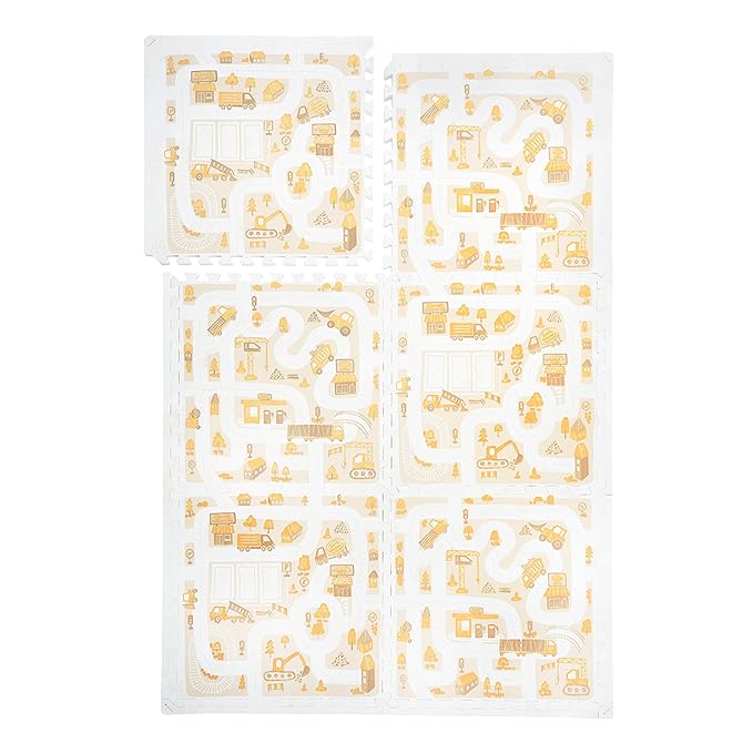 PopsyKosy Premium Baby Foam Play Mats - Stylish Floor & Exercise Puzzle Mat for Toddlers and Kids- 6 Soft, Non-Toxic, Odorless, Peel-Resistant Foam Tiles - 6ft x 4ft - 0.5” inch Thick, Warm Beige