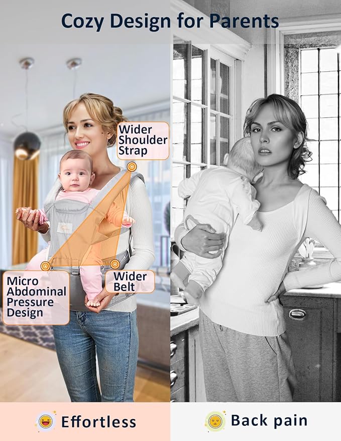 Baby Carrier Newborn to Toddler, 6-in-1 Front and Back Baby Hip Carrier One Size Fits All Adjustable Toddler Carrier Hip Carrier for Baby with Hip Seat Adapt to Newborn, Infant & Toddler