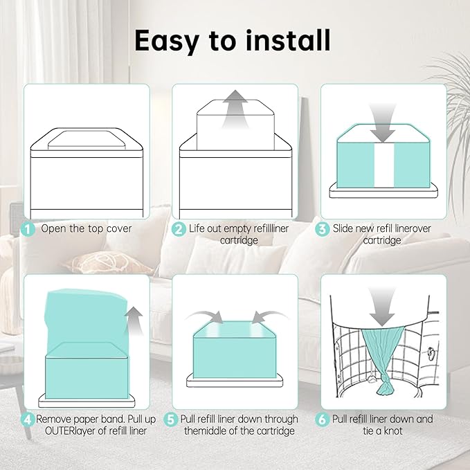 4 Pack Diaper Disposal Refill Liners Compatible with Janibell Akord 330 Series Adult Diaper System, Lightly Scented, Green