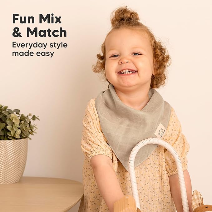 8-Pack Muslin Baby Bibs for Boys, Girls - Muslin Bandana Drool Bibs for Baby Girl & Boy, Drooling Newborn, Teething Toddler, Infant 0-36 Months, 100% Cotton Extra Absorbent & Soft (Mirage)