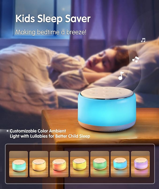 FamiSym White Noise Sound Machine Baby for Sleeping with Night Light – 34 Soothing Sounds, Rechargeable White Noise Machine for Kids Adults, Portable Lullaby Sleep Machine Baby Soother Home Travel
