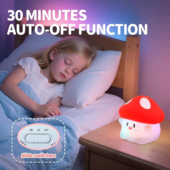 Mushroom Night Light Silicone - Color Changing Lamp, USB Rechargeable, Long Battery Life, Soft Squishy, Dimmable Brightness - Bedroom Decor, Cute Mushroom Gifts for Kids & Adults