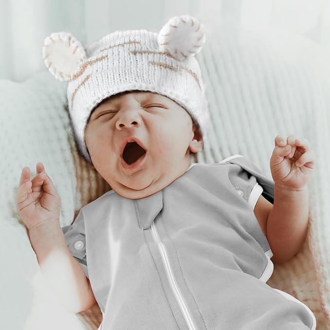 2-Pack Baby Transitional Swaddle Sleep Sack - Arms Up Transitional Swaddles with Removable Cuffs & 2-Way Zipper, Gray Stars Design, Breathable Cotton Sleep Sack (6-9 Month)