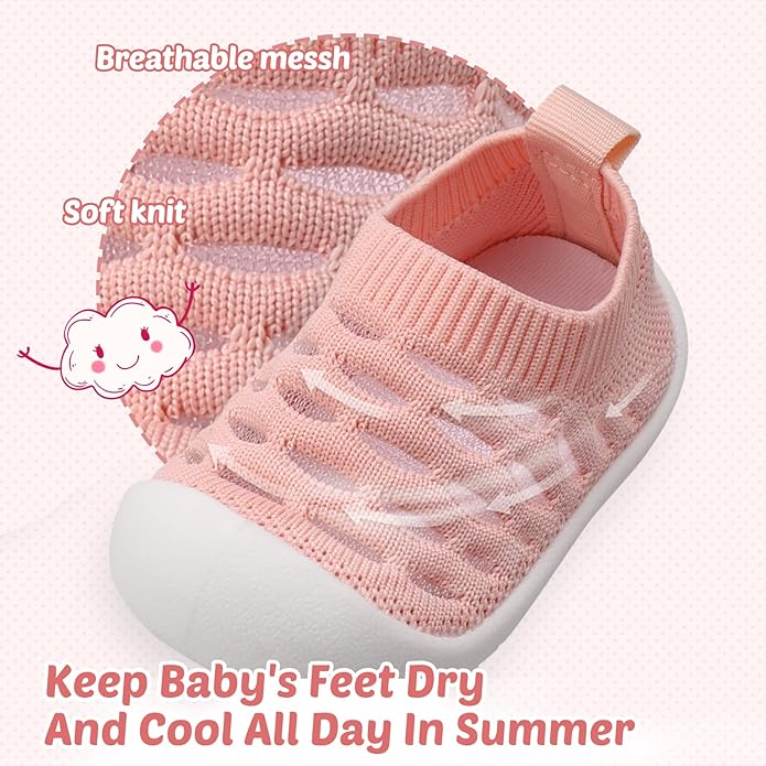 Baby First-Walking Shoes 1-4 Years Kid Shoes Trainers Toddler Infant Boys Girls Soft Sole Non Slip Cotton Canvas Mesh Breathable Lightweight TPR Material Slip-on Sneakers Outdoor