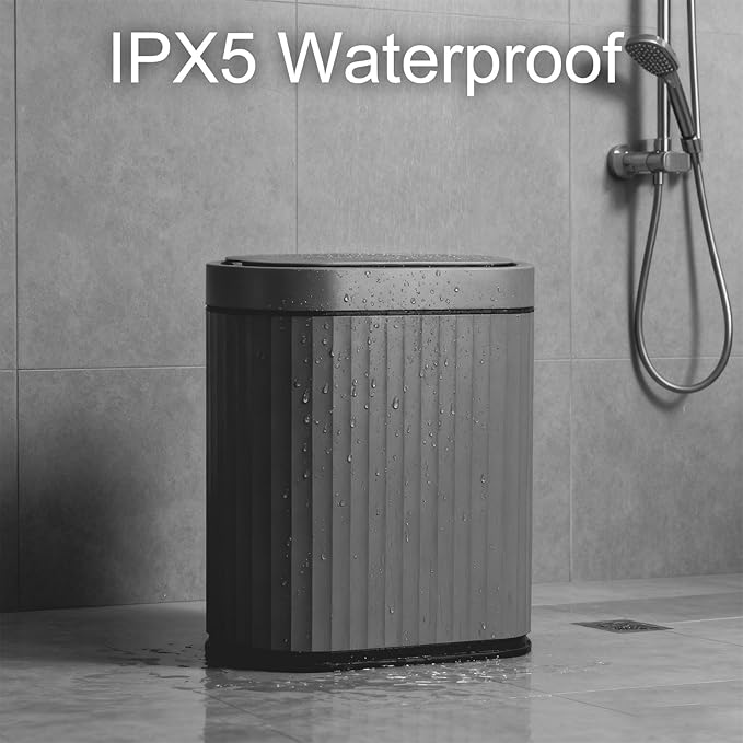 ELPHECO Bathroom Motion Sensor Trash can 2 Gallon Automatic Garbage Can, Slim Plastic Smart Trash Can with Lid, Commercial Intelligent Trash Bin for Bedroom, Bathroom, Office, Cement Grey