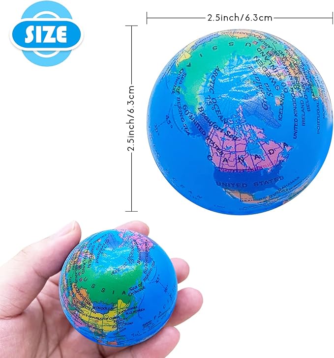 24 PCS Globe Squeeze Balls,2.5 Inch Foam Squeeze Balls for Kids,School,Classroom,Party Favors