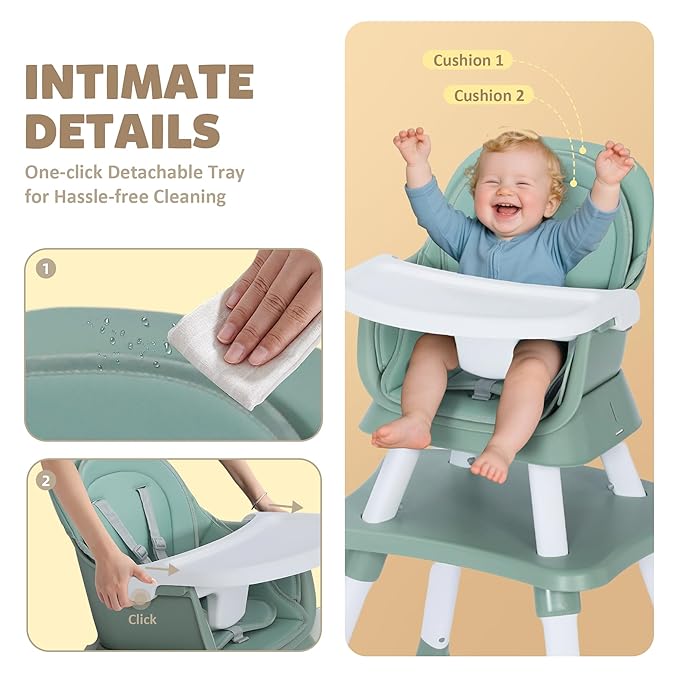 Baby High Chair, 8 in 1 Convertible Highchairs for Babies and Toddlers, Children Dining Booster Seat/Kids Building Block Table for Girls Boys, Baby Seat with Removable Tray, Green