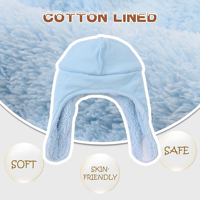 Bear Baby Winter Hat Toddler Earflap Beanie Unisex Infant Snow Cap Warm Fleece Kids Trapper Hats for Girls Boys 0-36M
