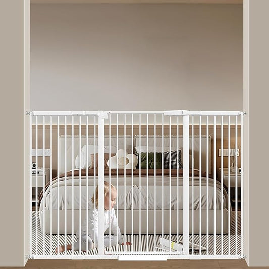 40.55" Tall 1.37" Ultra Narrow Spacing Dogs Pets Baby Gate for Doorway Hallway Safety Proof Indoor 53.74-61.61" Extra Wide Puppy Pressure Mounted No Drill Walk Through White Metal