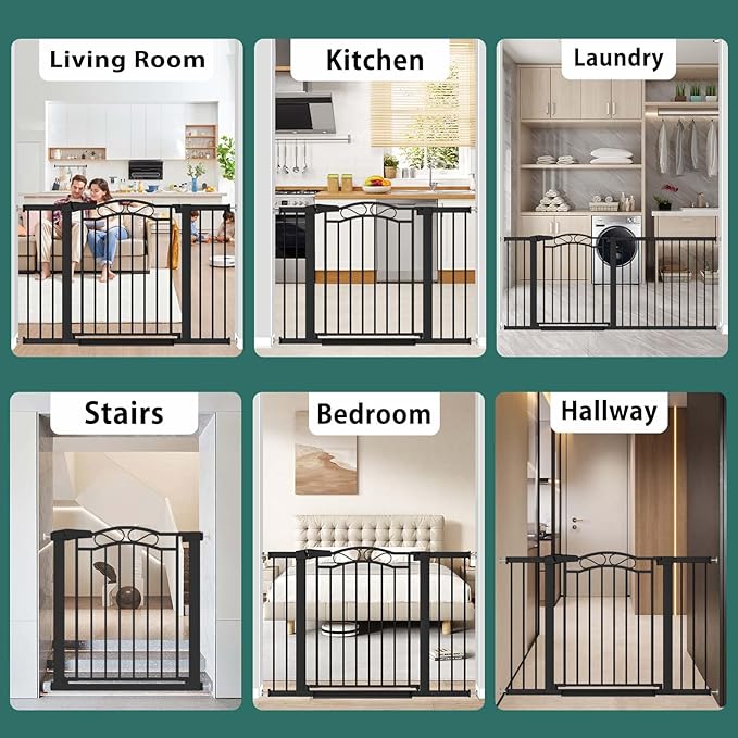 29.5"-40.5" Extra Wide Baby Gate, Pressure Mount Metal Long Dog Gates for House Stairs Doorways, Auto Close Safety Child Gate with Walk Thru Door No Drilling, Tension Pet Gate Indoor for Kids, Black