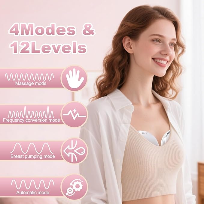 LAMSUET Hands Free Breast Pump - Strong Suction, Low Noise, Wearable Breastfeeding Pump, 4 Modes &12 Suction Levels - Portable Electric Breast Pump with 19/21/24mm Flanges (2 Pack)