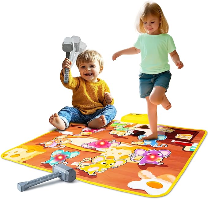 HmiL-U Whack a Mole Game Mat for Kids Ages 3-6 |Pounding Game for Kids with LED Lights & 2 Hammers|Interactive Educational Toy with Sound and Light|Christmas Birthday Gifts for Toddlers